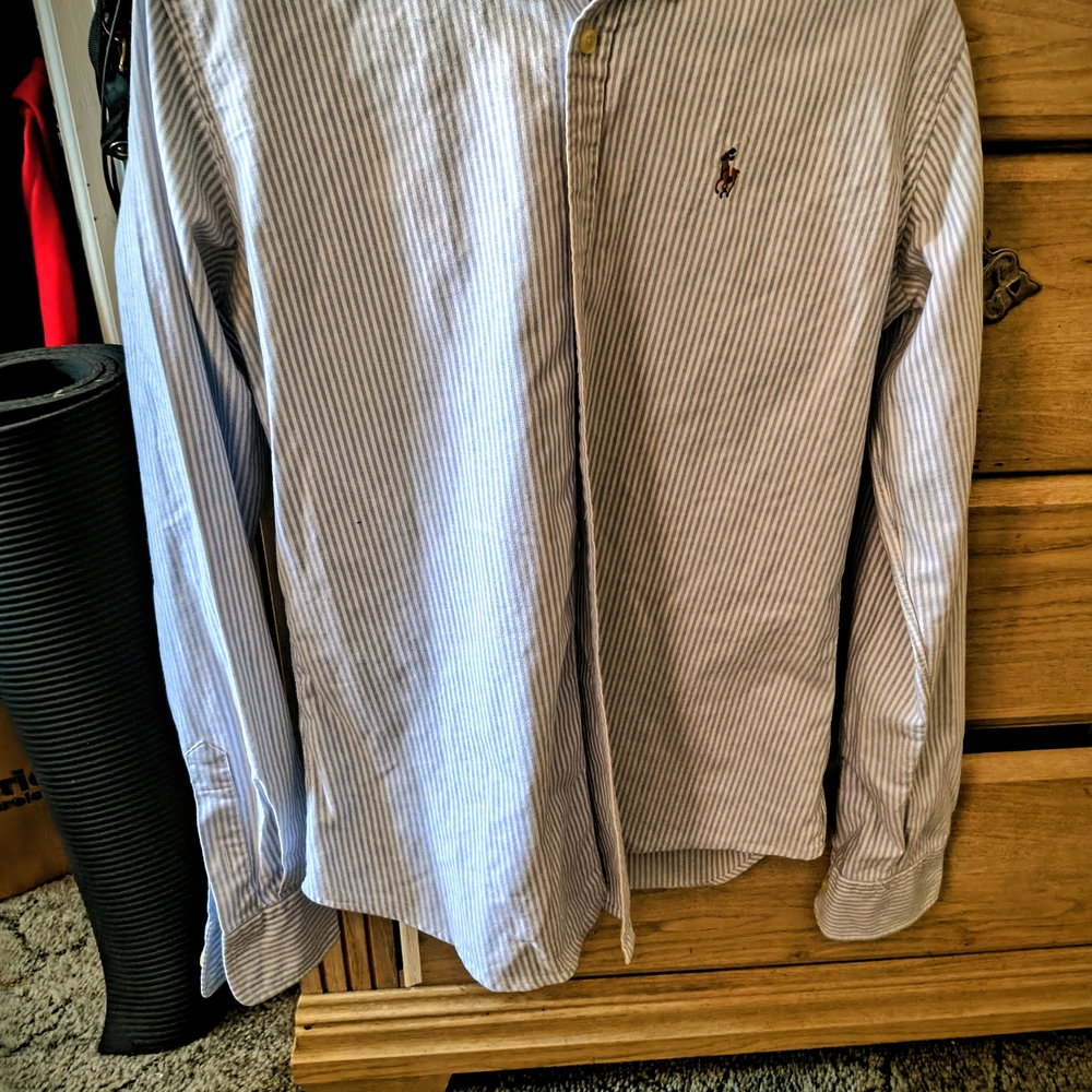 Ralph Lauren Women's Slim Fit Blue and White Striped Shirt
